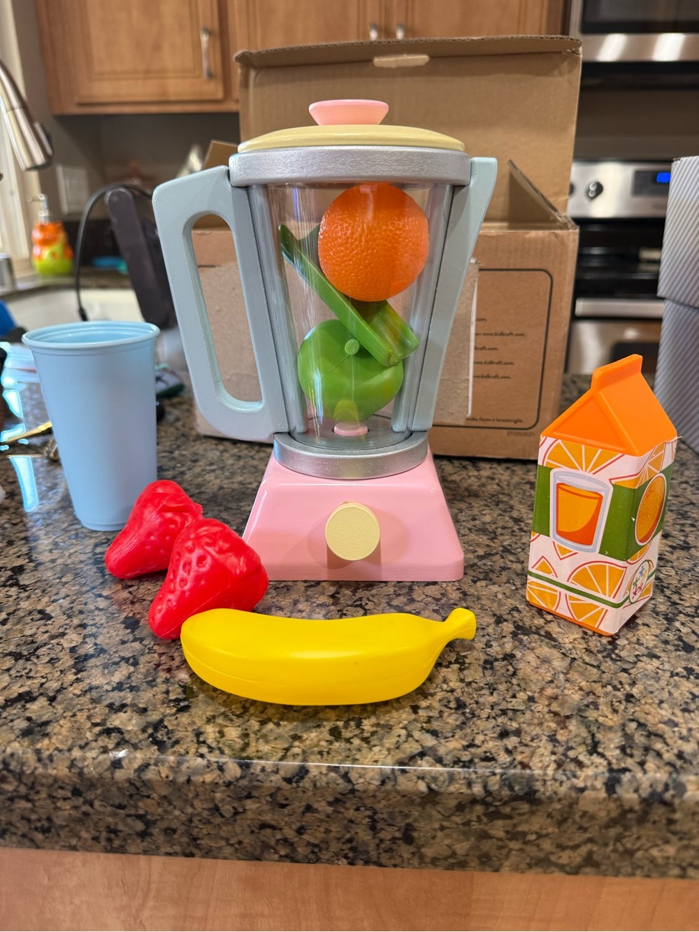 Kids Pink Toy Blender with Play Fruit Set